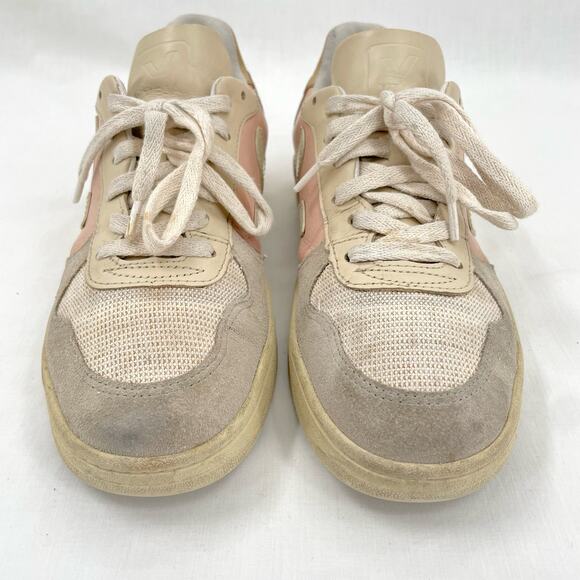 Veja V-10 Multico Nude Colorblock Sneakers Suede Leather Pink Blue Cream Size 8 - Picture 4 of 16
